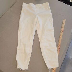 SPANX Pull On High Rise Distressed Ankle Jeans with Raw Cuffs White Size 1X